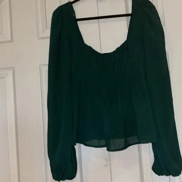 Abercrombie olive green chiffon puff long sleeve blouse Sz S - Picture 3 of 16